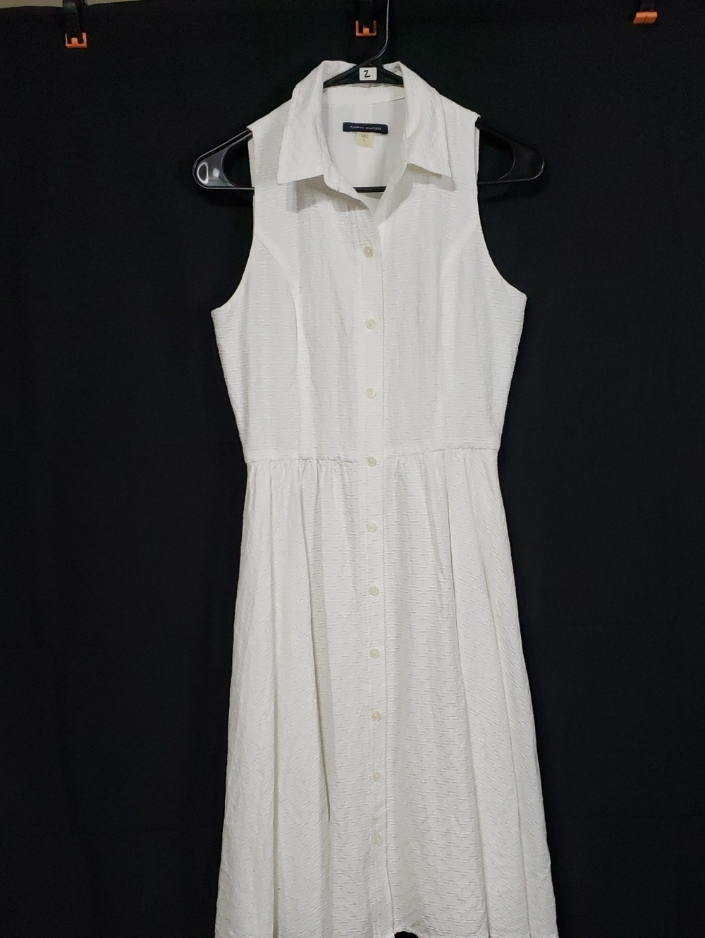Tommy Hilfiger White Sleeveless Collared Button-Front Midi Dress